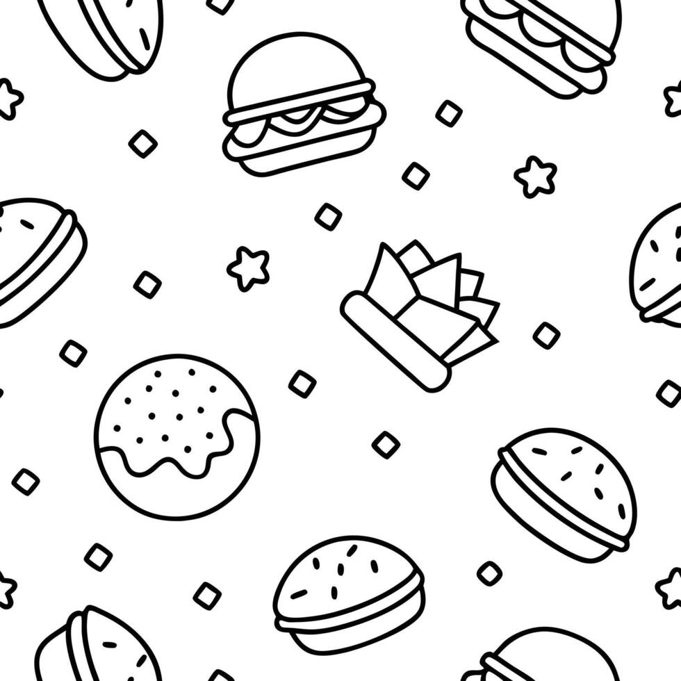 A seamless pattern with hamburgers and other items vector