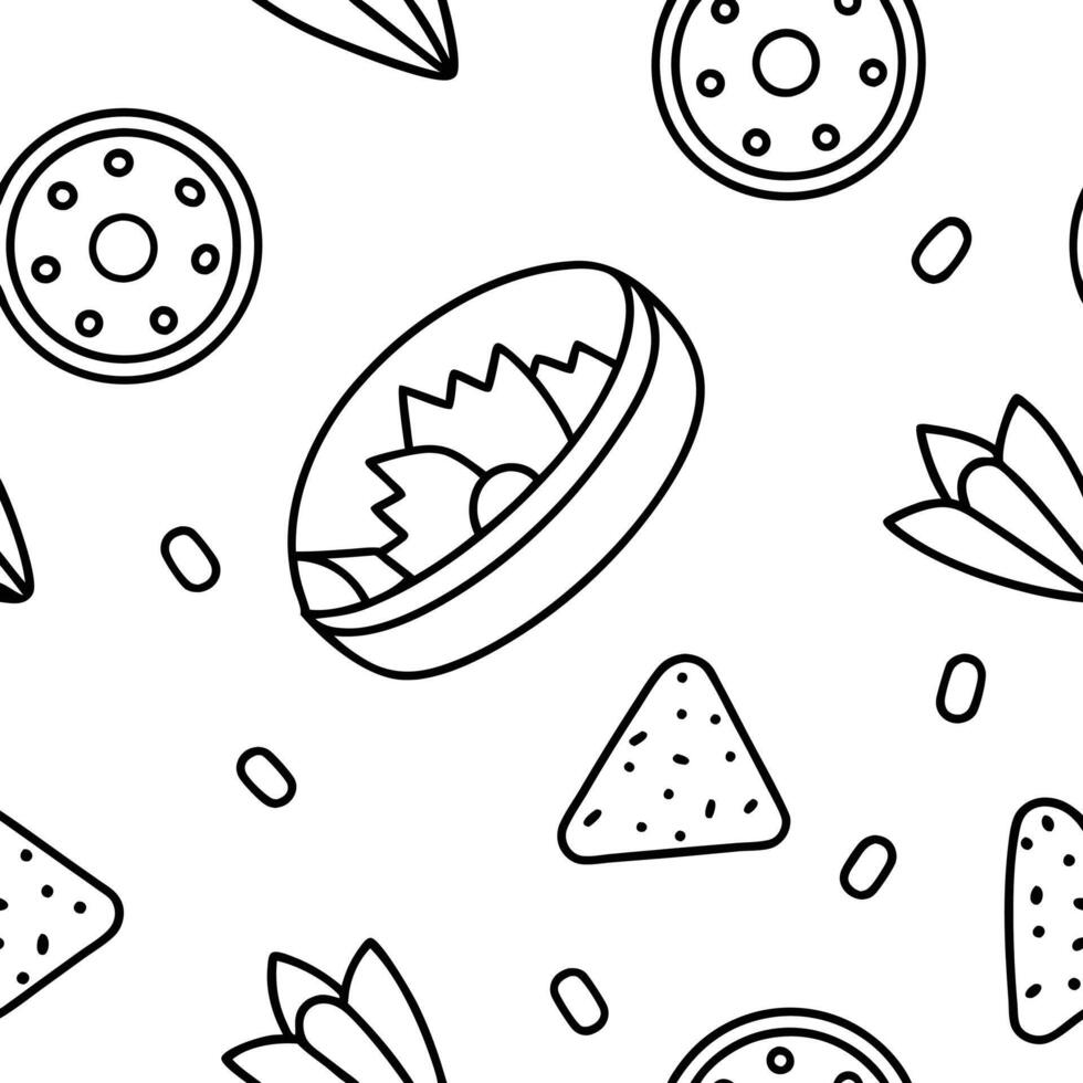 A black and white pattern with food items vector