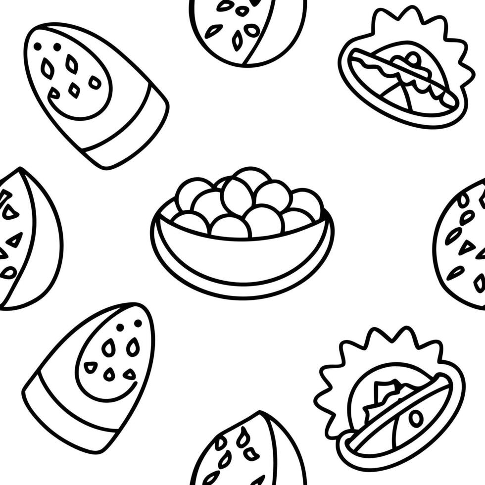 A mexican food coloring page with various items vector