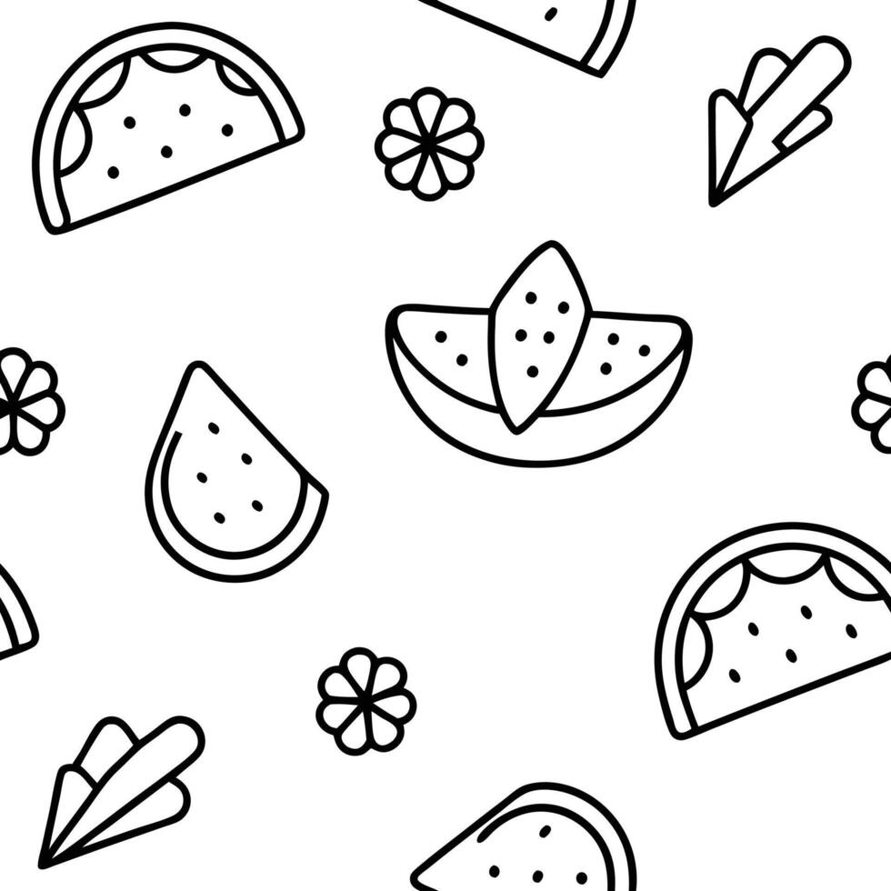 A black and white pattern with fruit and flowers vector