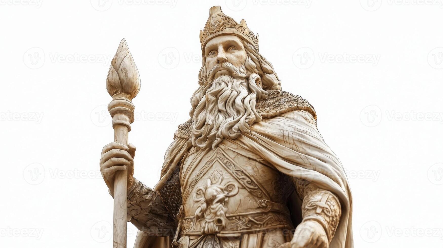 Forseti known as god of justice in Scandinavian mythology is depicted with regal presence wearing a crown and holding a staff symbolizing authority and fairness. photo