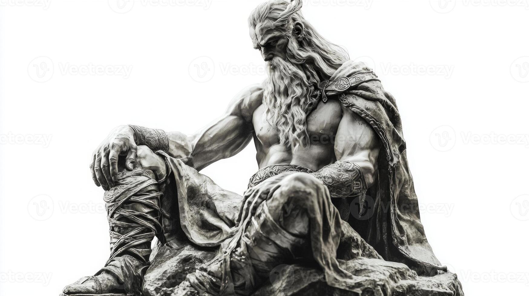 artwork displays Njord a prominent god from Scandinavian mythology depicted in a realistic style. His strong contemplative pose captures his essence as a deity of wealth and the sea. photo