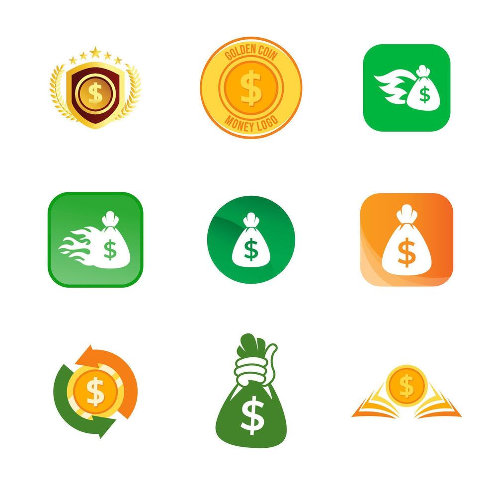 Money bag icon set vector