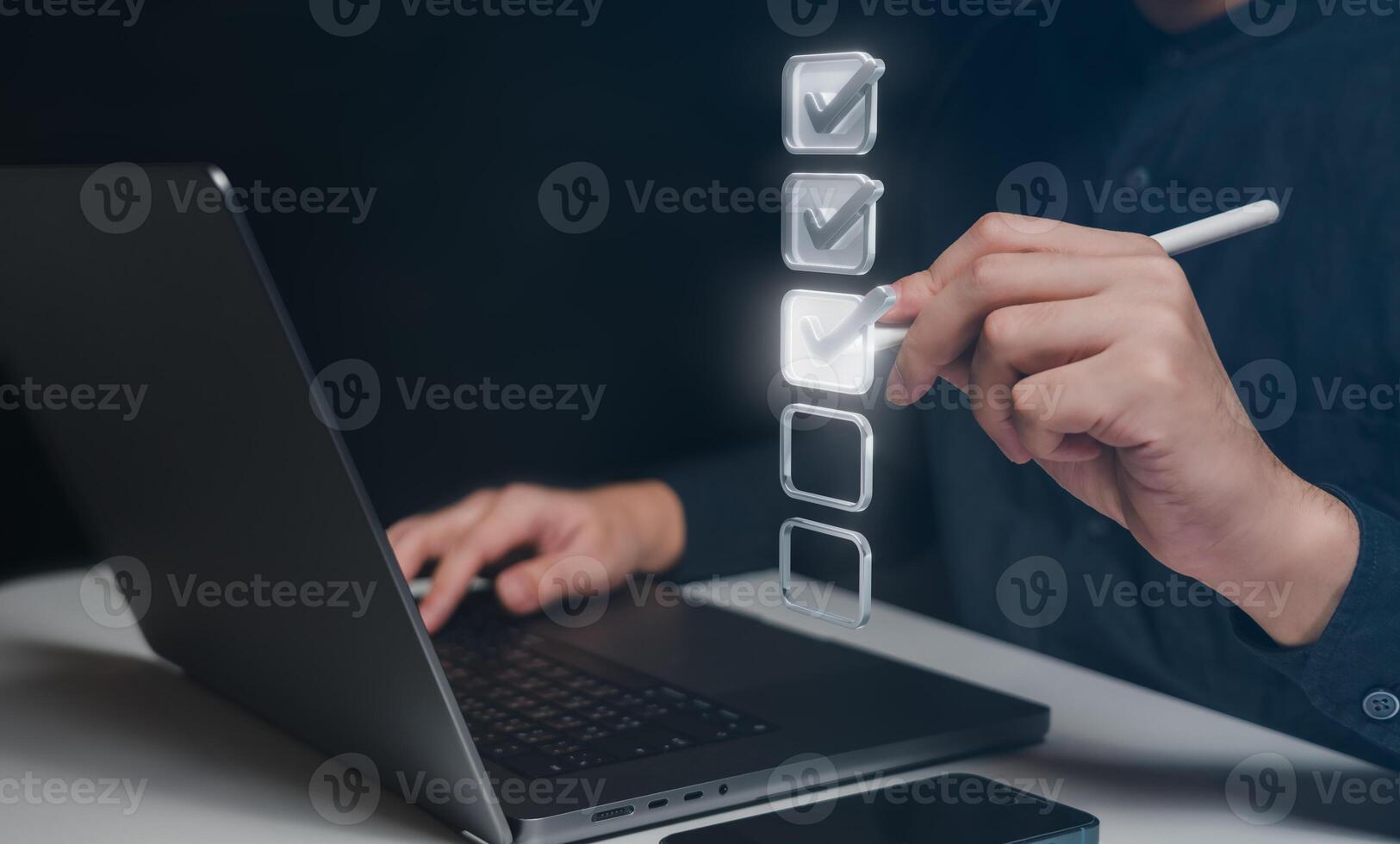 Digital checklist with virtual task completion concept photo