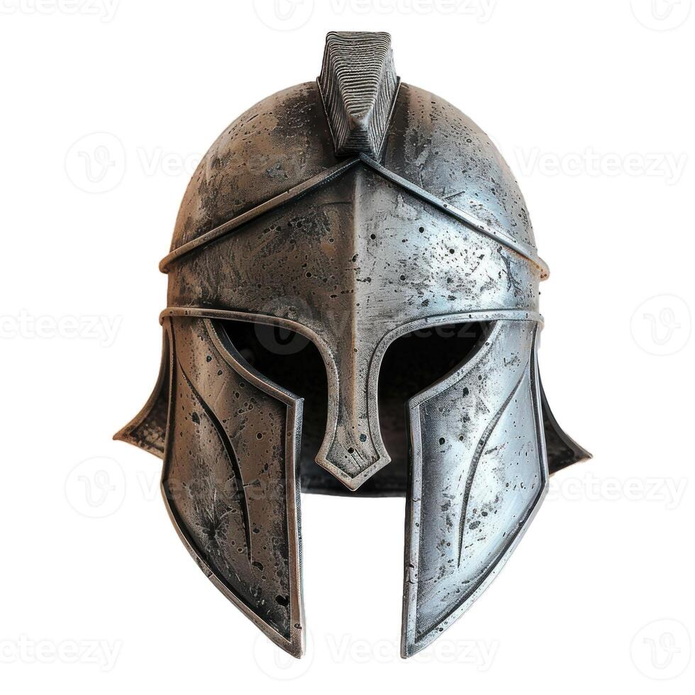 Ancient metal spartan helmet evoking past battles and warfare photo