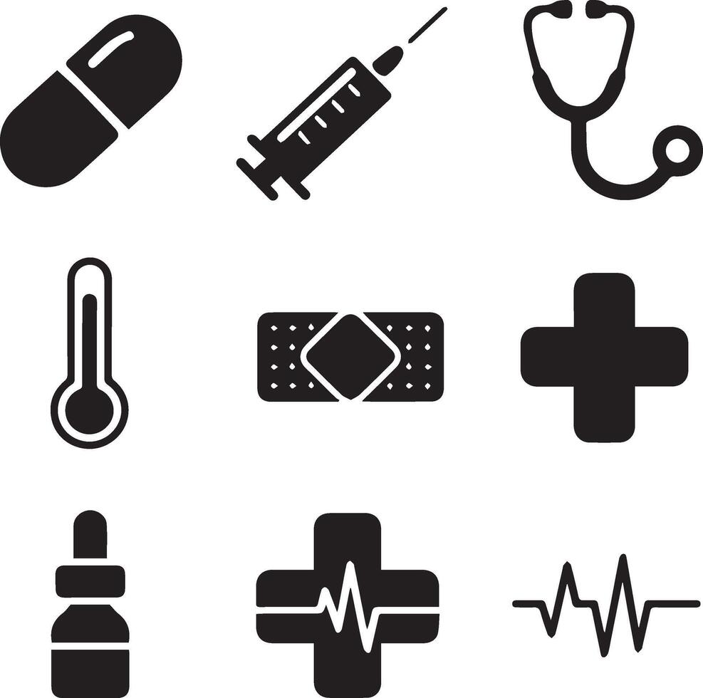 Versatile Medical Silhouette Icons, Transparent Background for Easy Integration vector