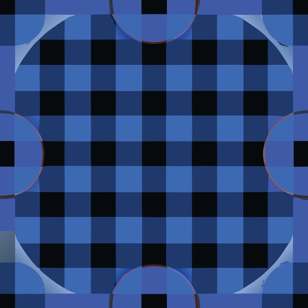 A blue and black checkered pattern with circles vector