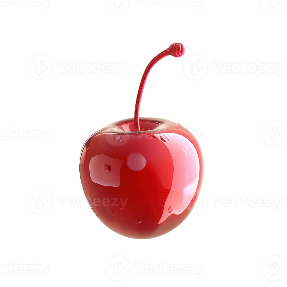Single shiny red cherry with stem on white background photo