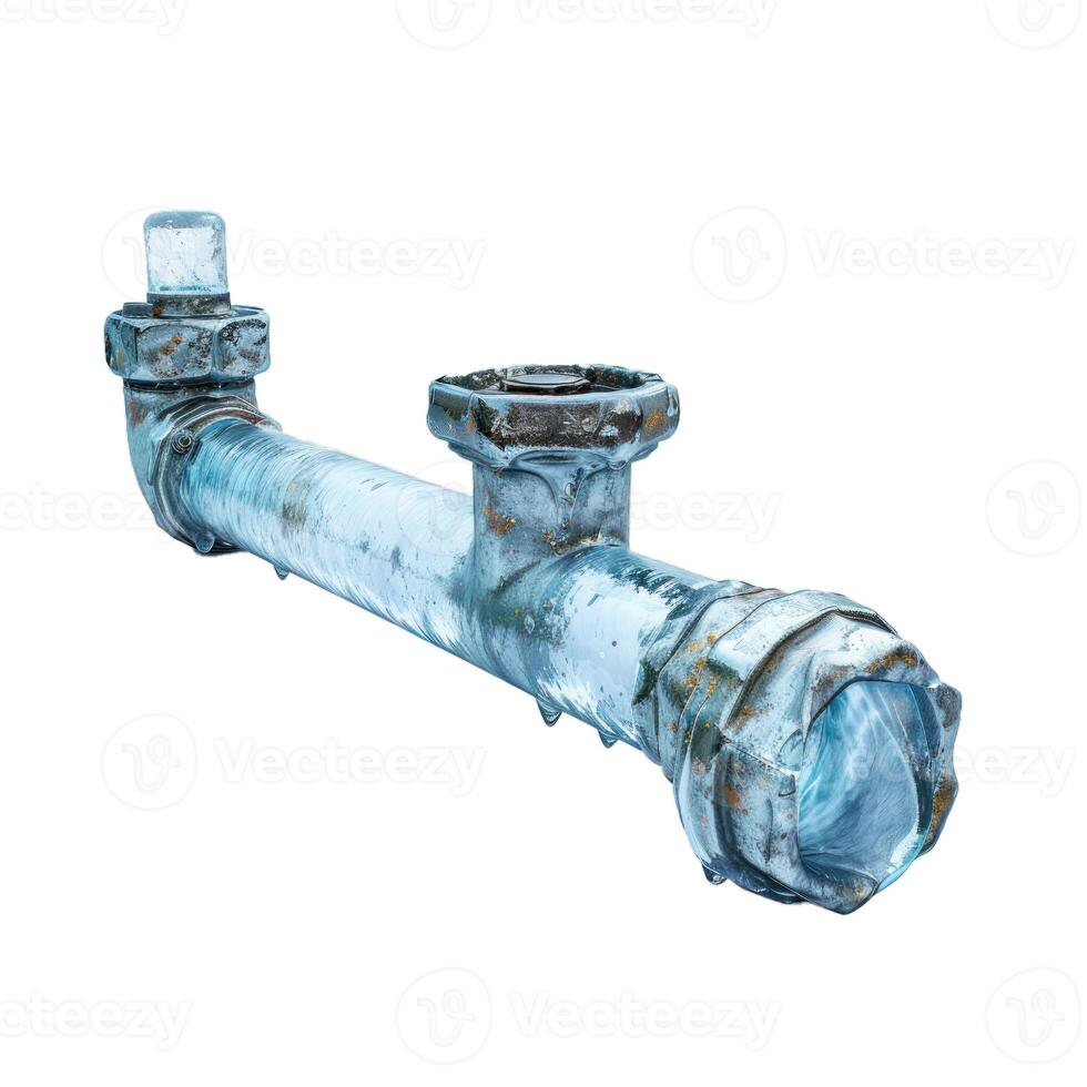 Frozen water pipe leaking from cold weather damage photo