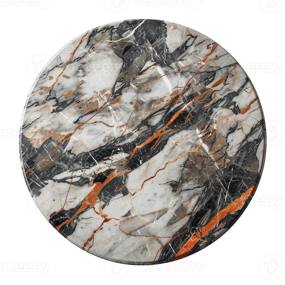 Round marble slab showing unique texture and pattern photo