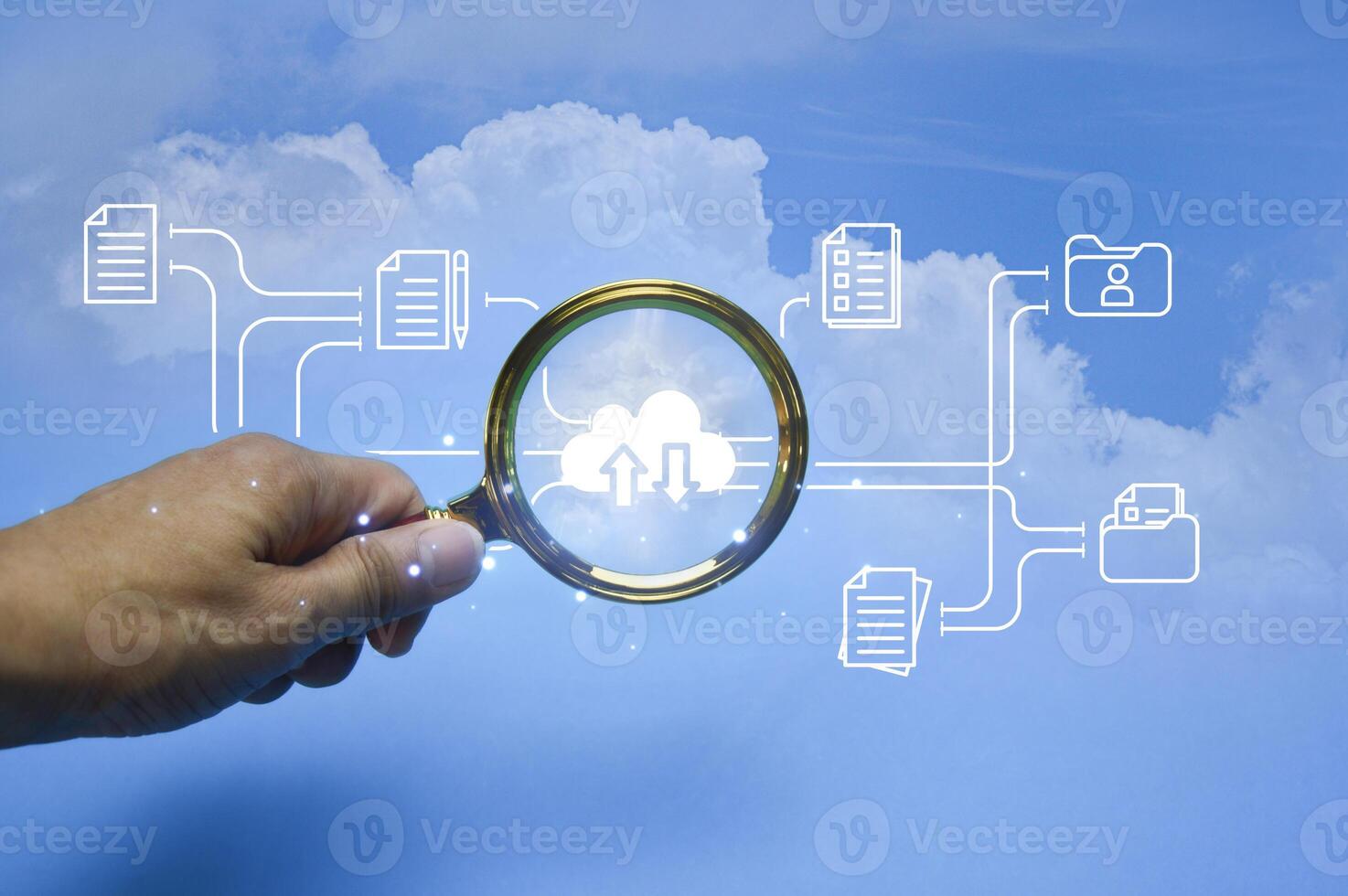 The concept of using the cloud to store and share data in the system photo