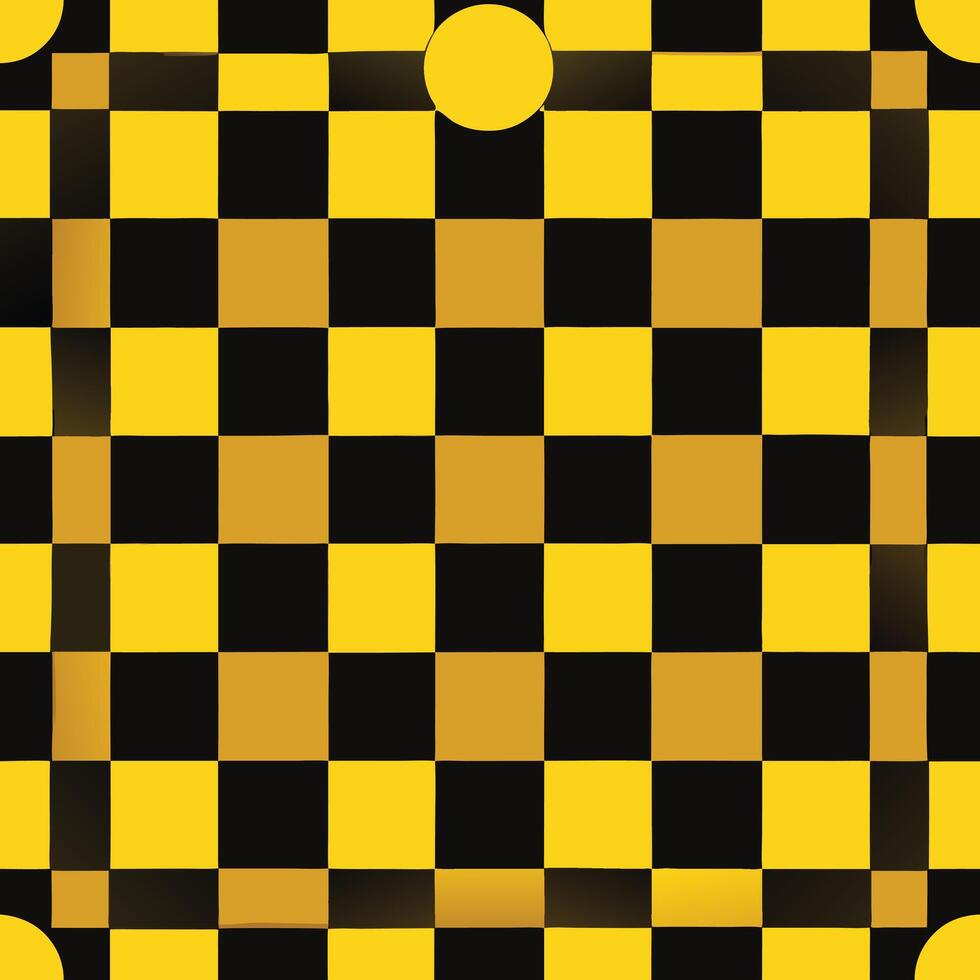 A black and yellow checkered background with a circle in the center vector