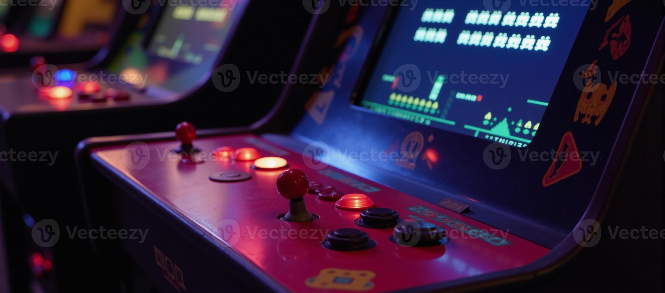 Nostalgic image of retro Arcade Cabinet with pixelated Space Invaders photo