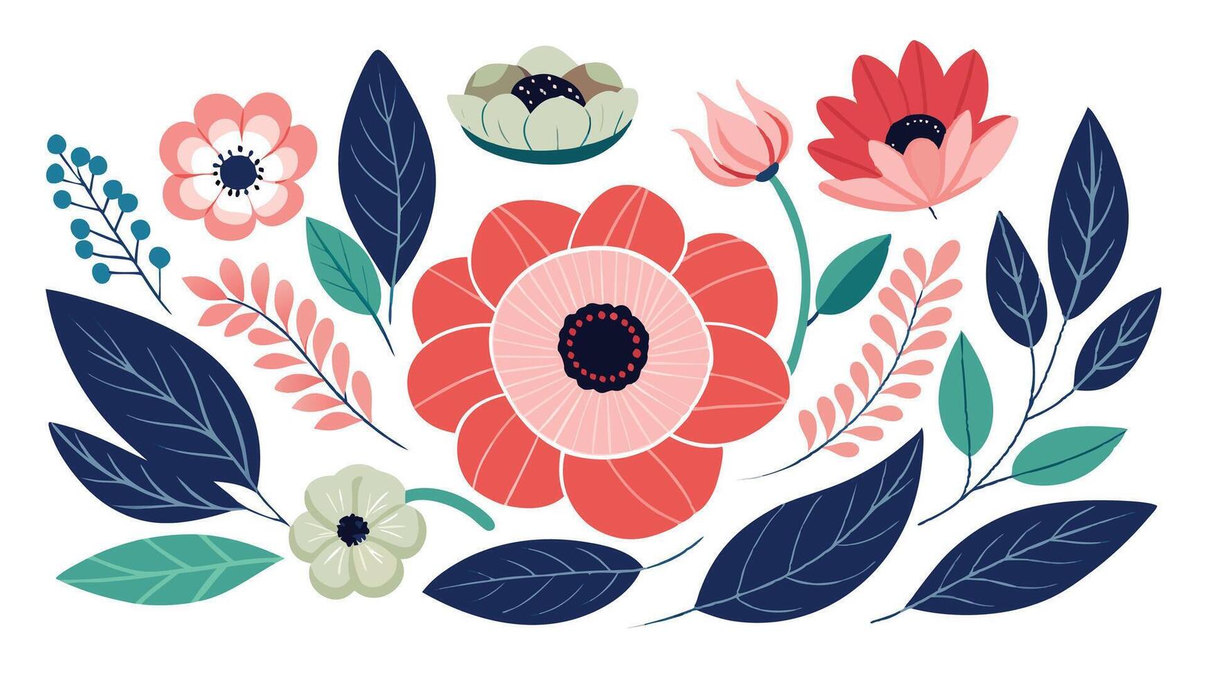 Floral illustration with leaves and flowers vector