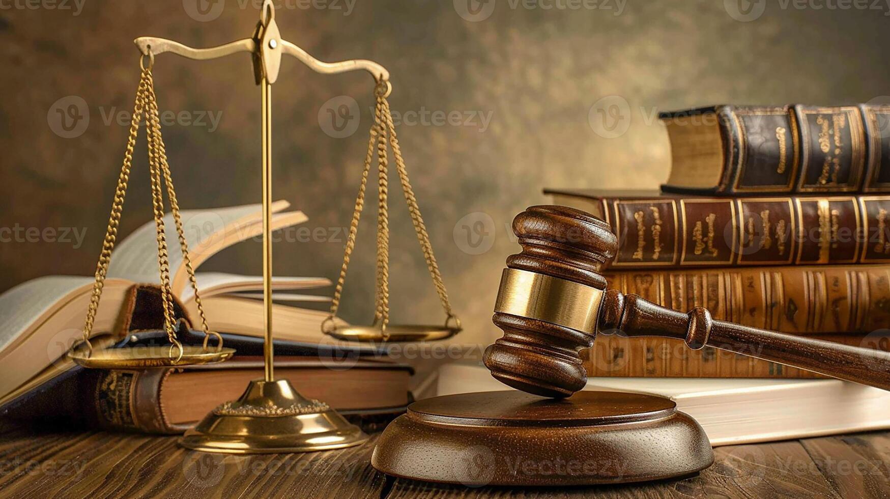 Law and justice, court of law, scales of justice, judge's gavel, legal books, professional courtroom, photo