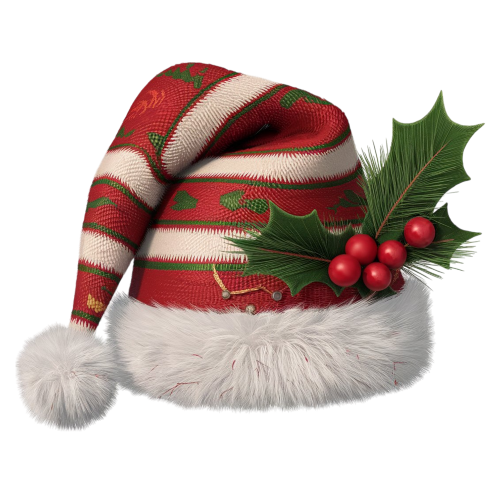 Santa hat with holly leaves and berries png