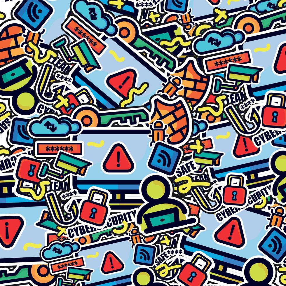 Cyber Security Abstract Sticker Pattern vector