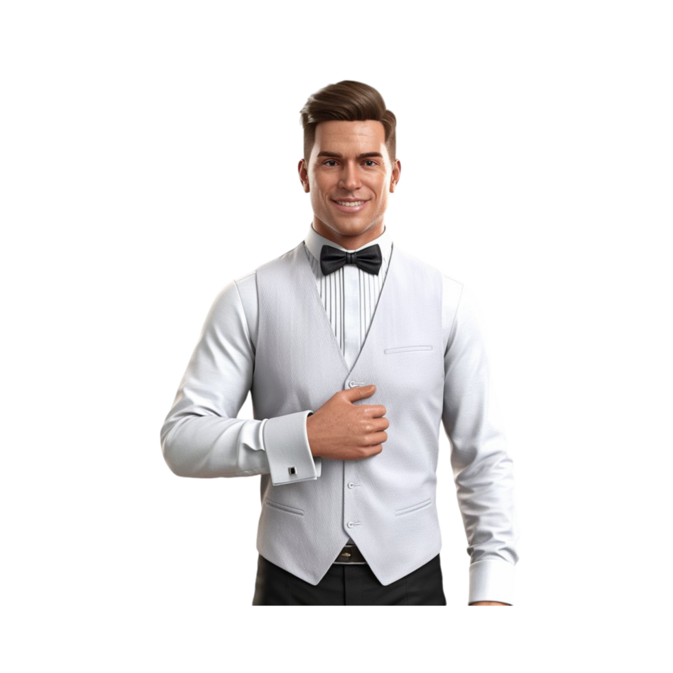 Man in White Tuxedo Smiling and Posing png