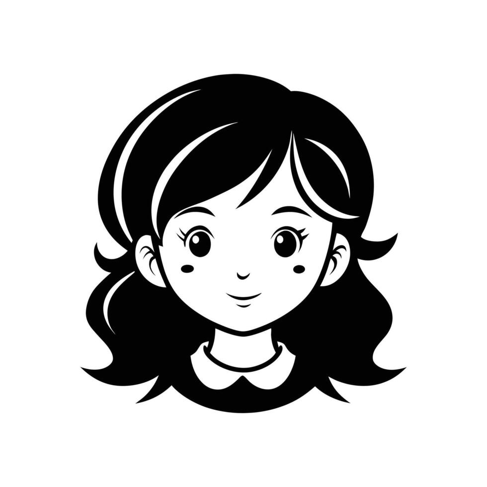 A black and white illustration of a girl's face vector
