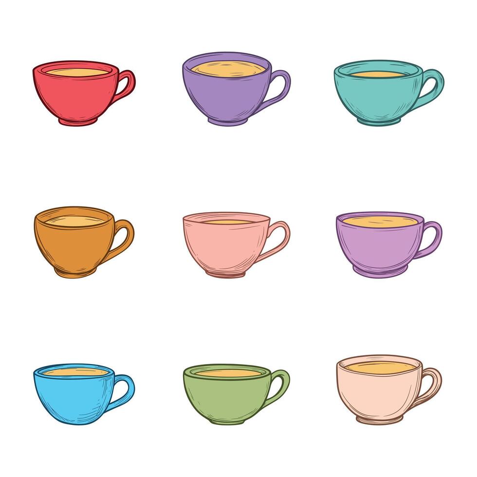Colorful cups of coffee icons set vector