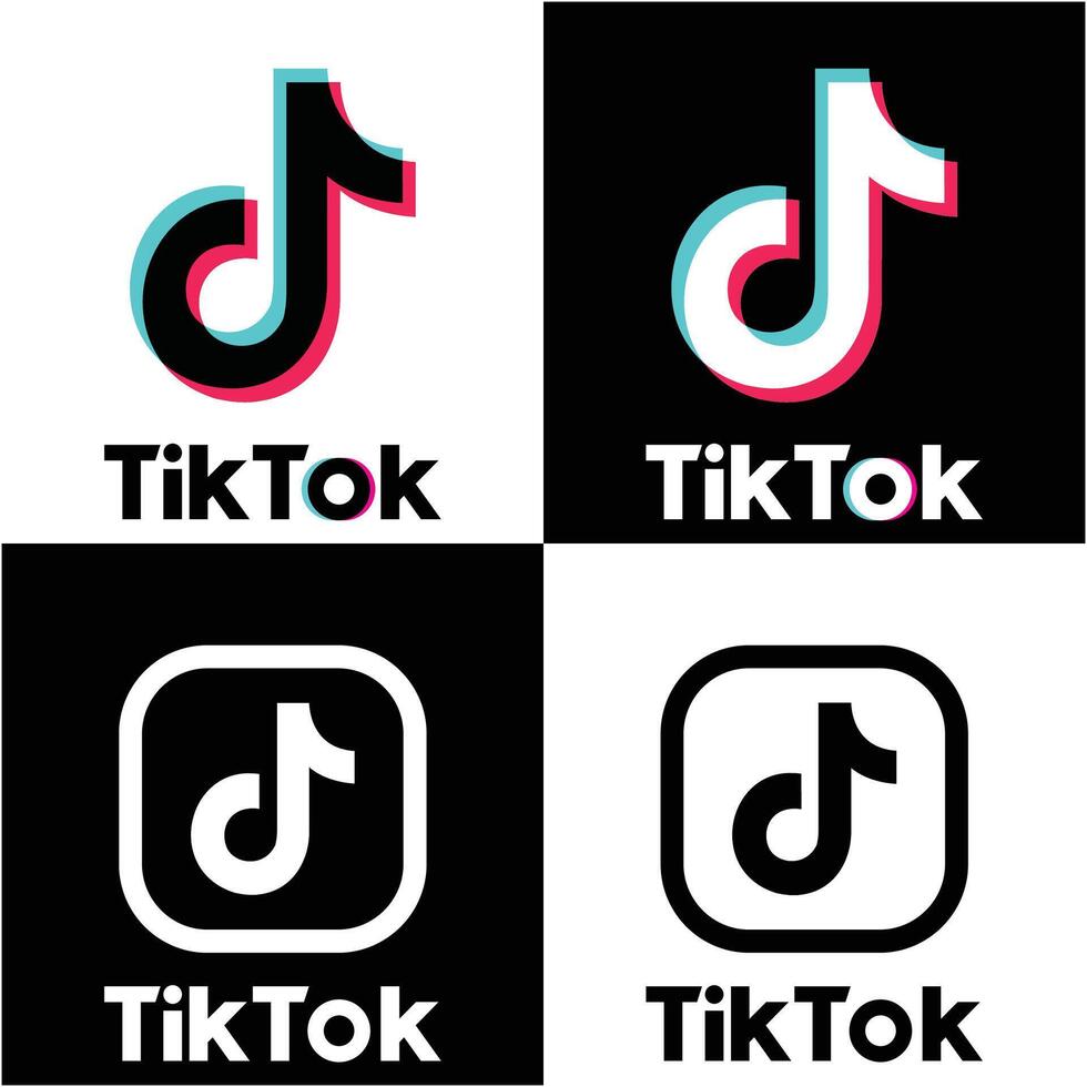 tiktok logo design monochrome in the form of a collection of icons vector