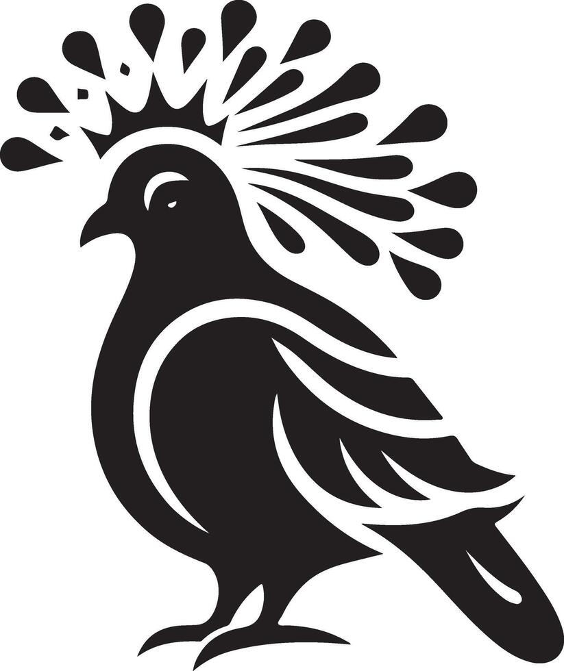 Sitting a crowned pigeon silhouette. vector