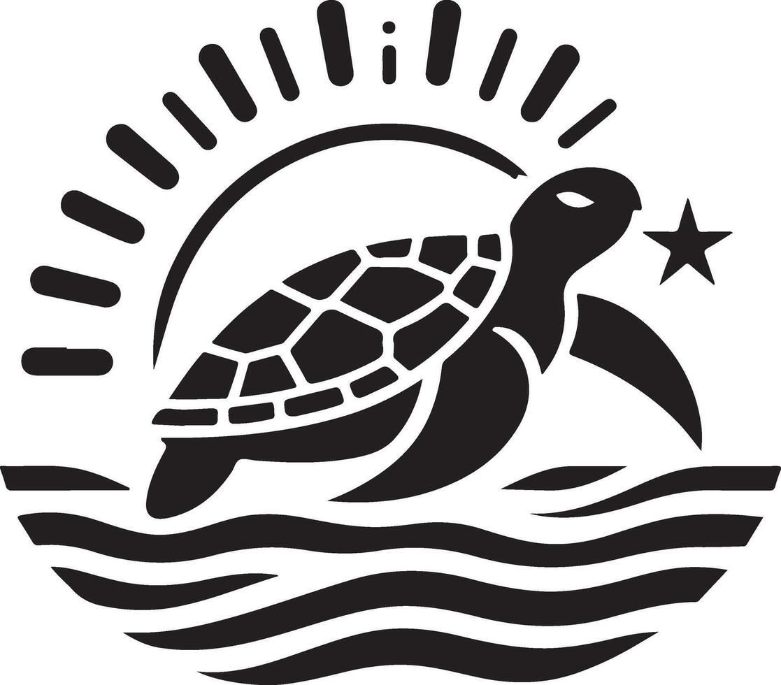 Black sea turtle in the sea. vector