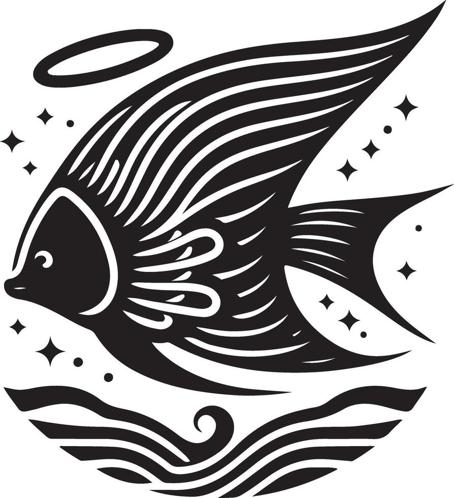 Black angelfish in the sea.illustration vector