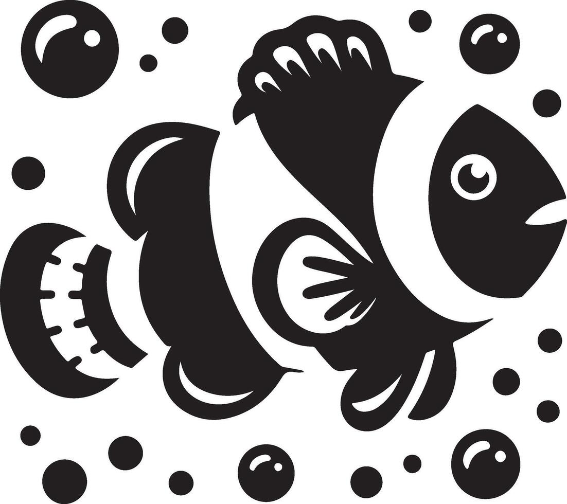 Black clown fish in the water. vector