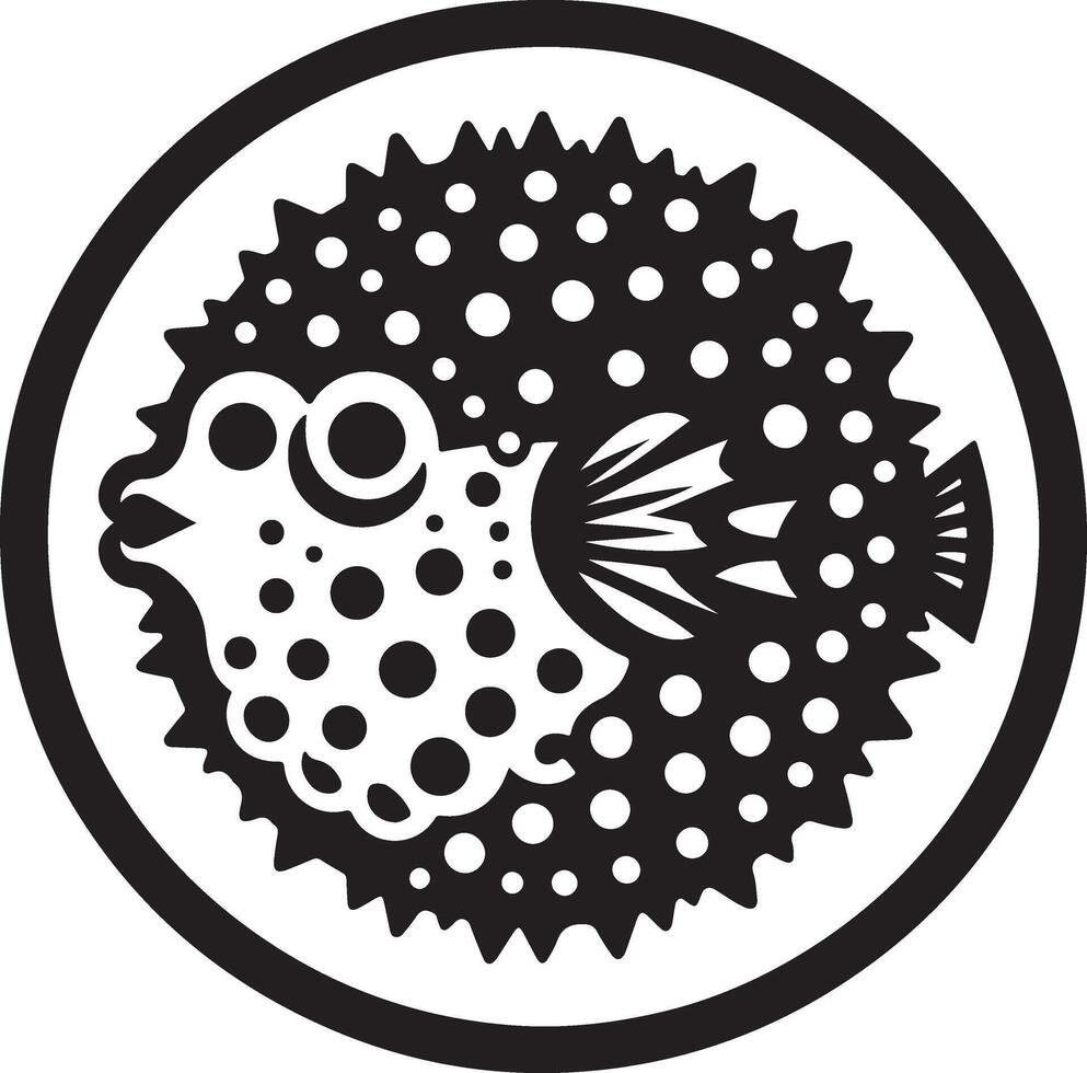 Black sea anemone in a circle silhouette. vector