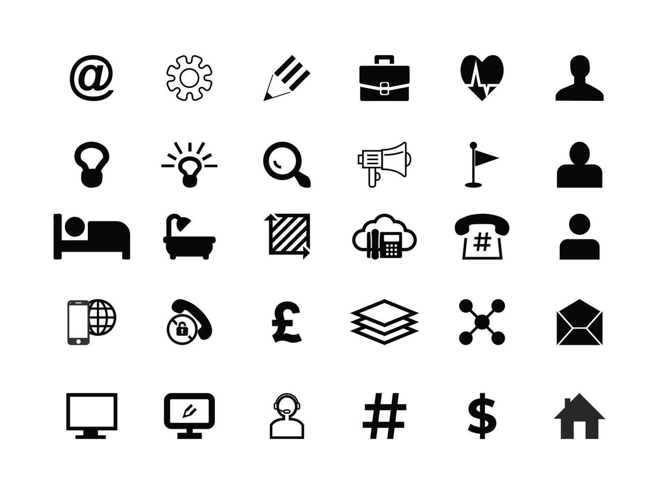 A collection of social media, contact, and tool icons set for background advertising. vector