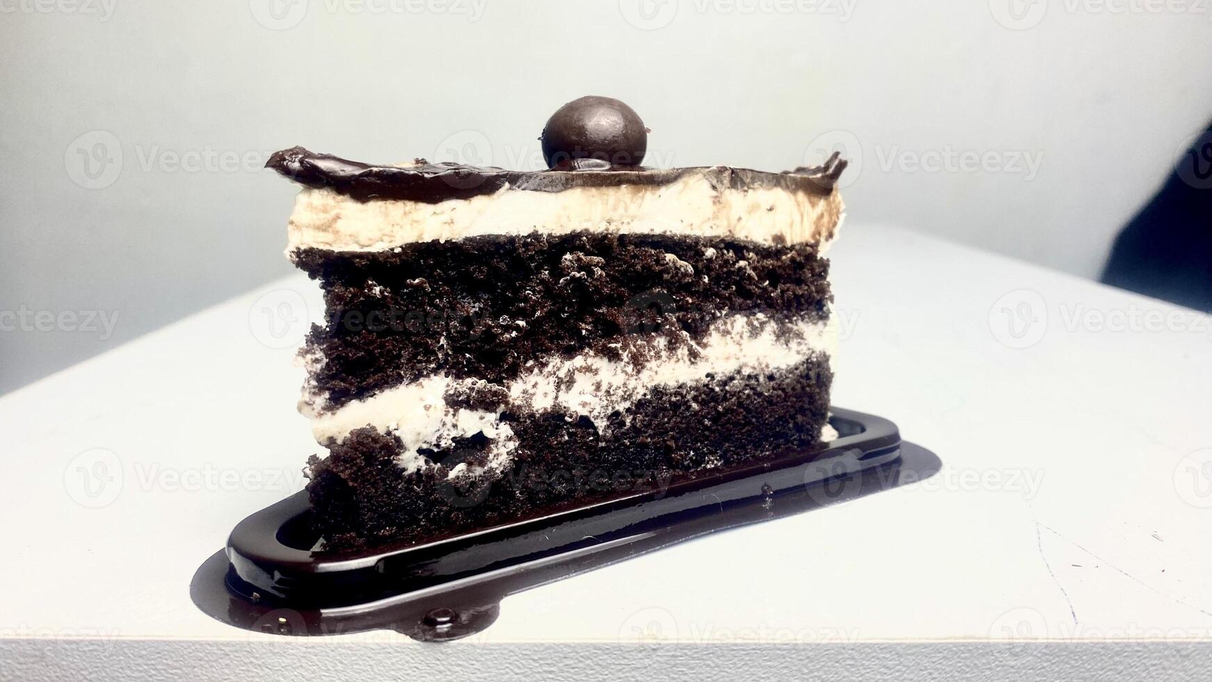 Sweet chocolate cake slice photo