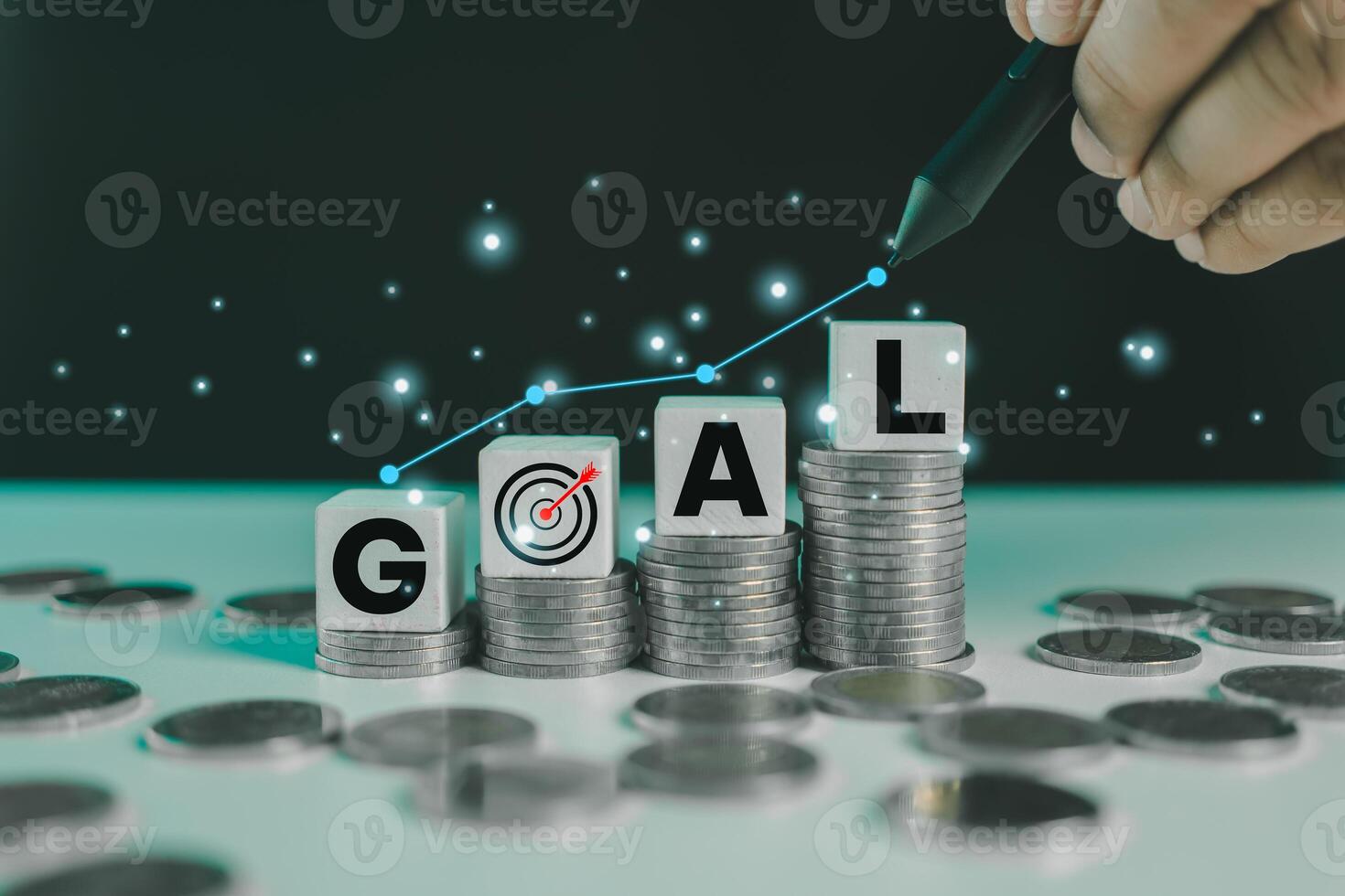 Business target and goals trends. Analytical businessperson planning business growth, technical analysis strategy photo