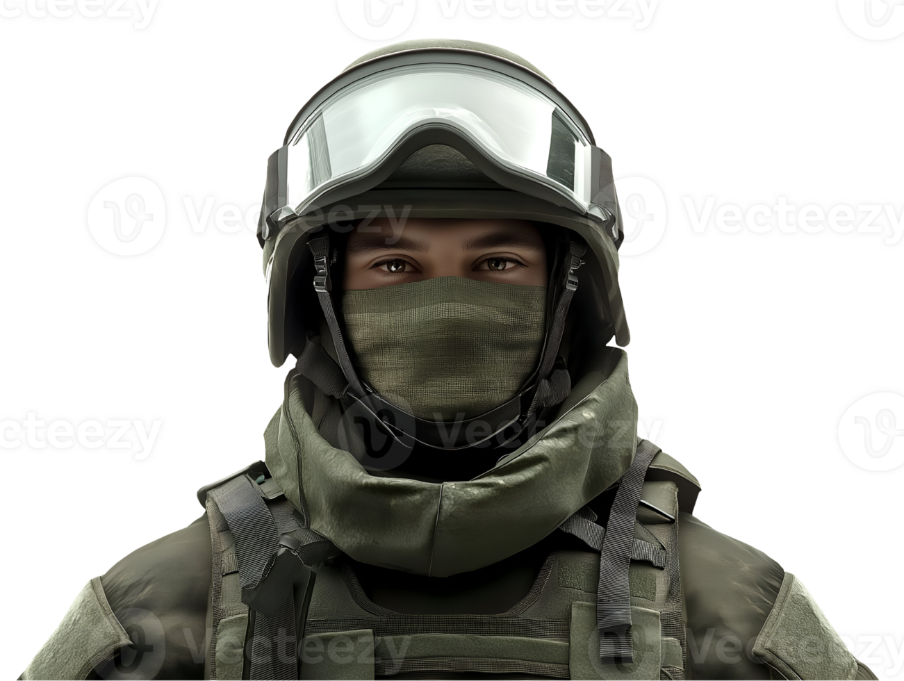front view of a modern russian soldier in full tactical gear and combat helmet with face mask, military portrait showcasing advanced combat equipment for contemporary warfare and army reenactment png