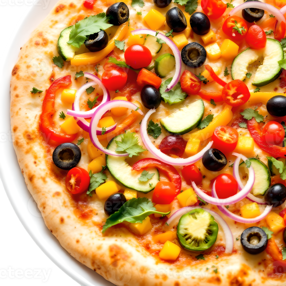Closeup view of a Pizza with vegetables. png