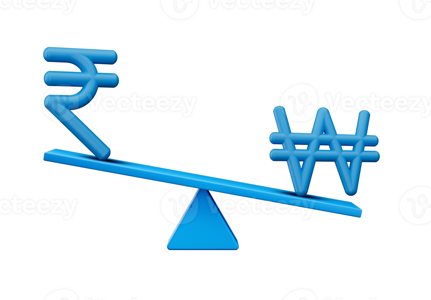 3d Blue Rupee And Won Symbol Icons With 3d Blue Balance Weight Seesaw, 3d illustration png