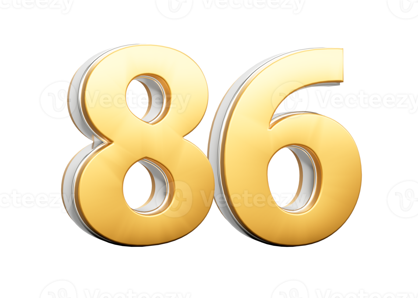 D Golden Shiny Number 86 Eighty Six With Silver Outline 3D Illustration png