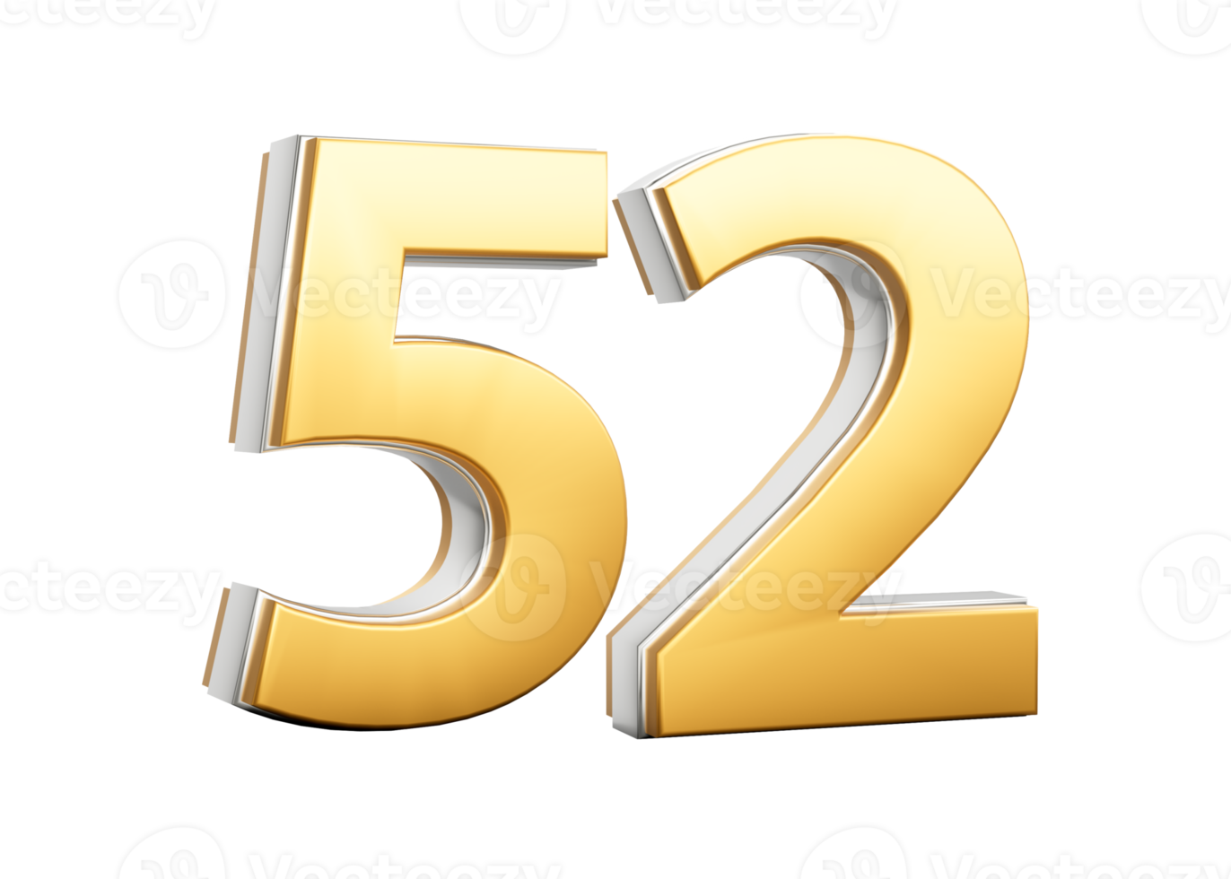 3D Golden Shiny Number 52 Fifty Two With Silver Outline 3D Illustration png