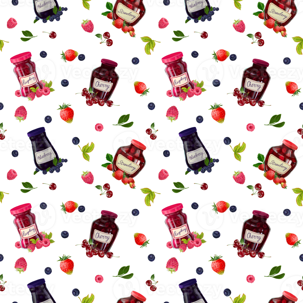 Jam from garden berries on burgundy looped background for wrapping or textile png