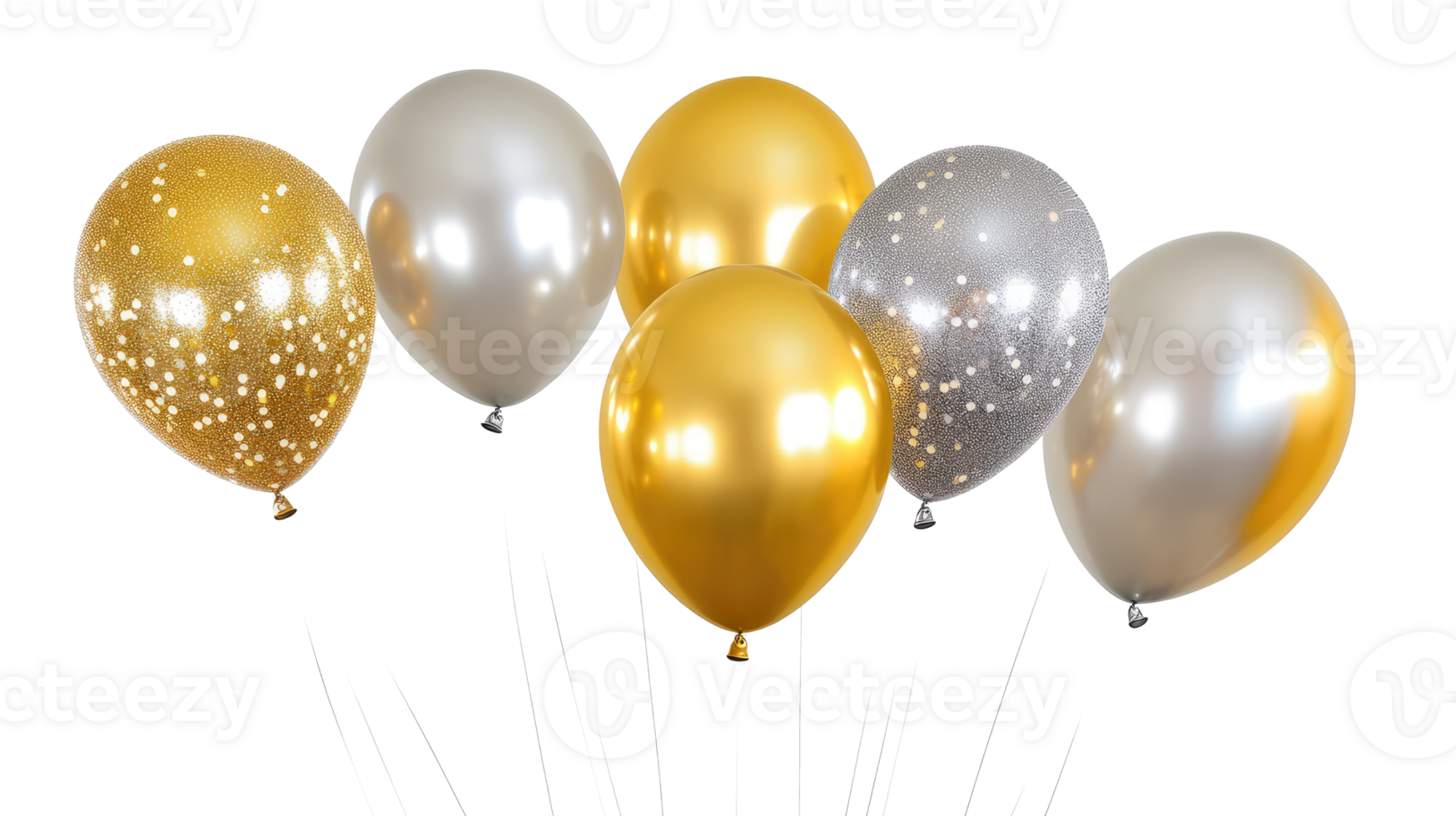 Golden and silver festive balloons isolated on transparent background png
