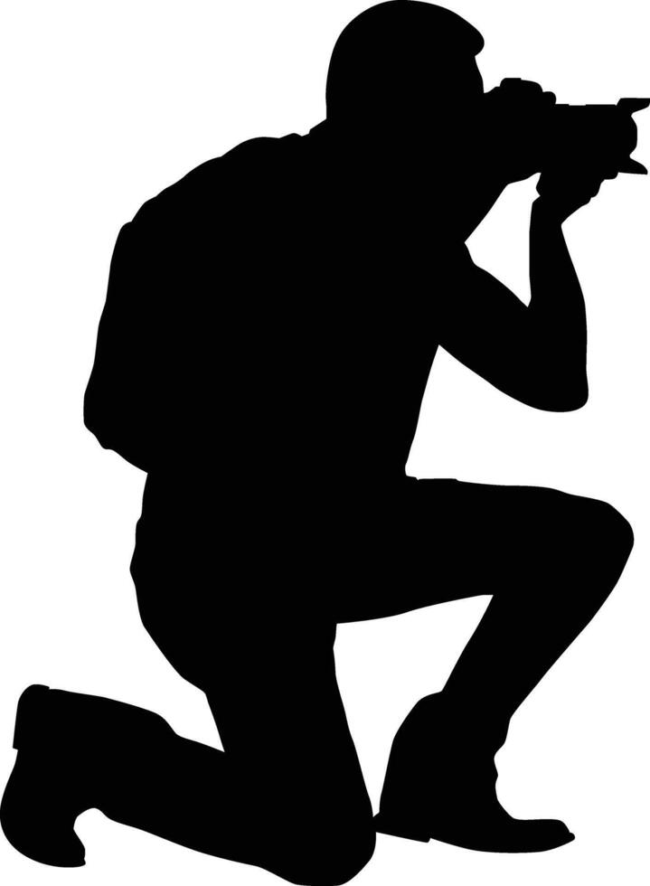 Men on knees taking picture silhouette vector