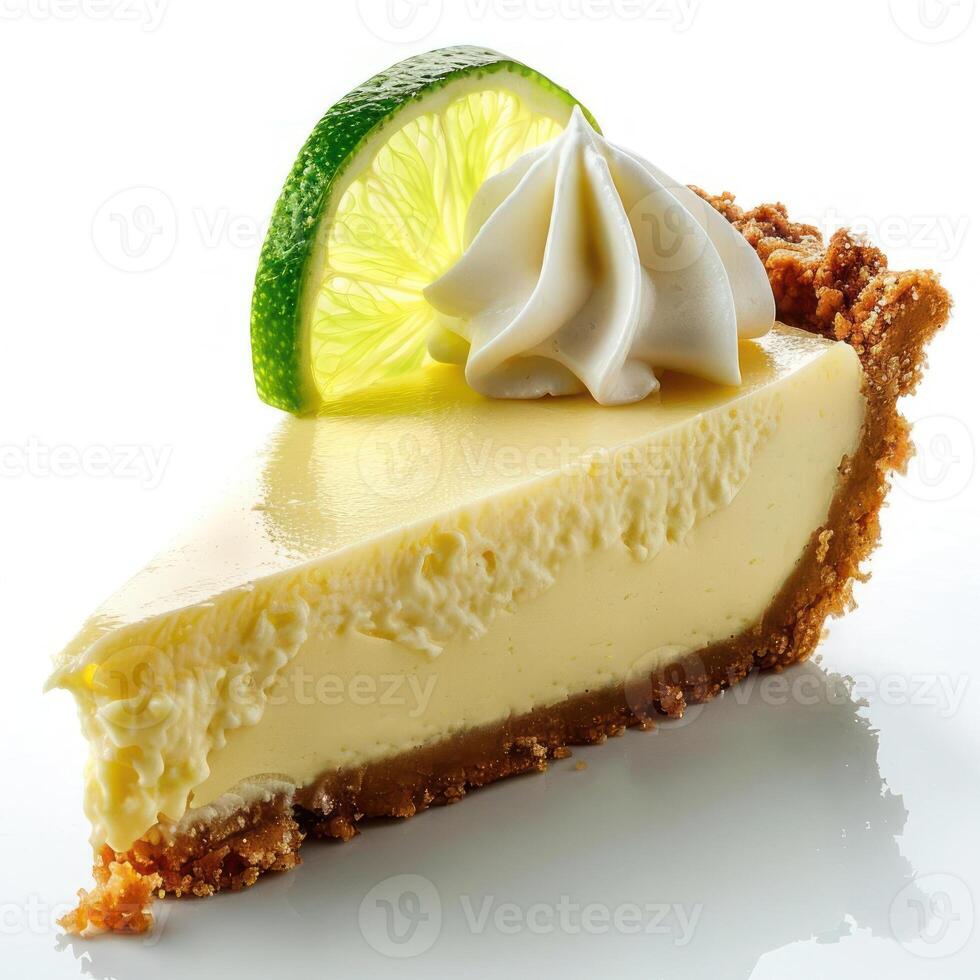 a slice of cheesecake with a lime slice on top photo