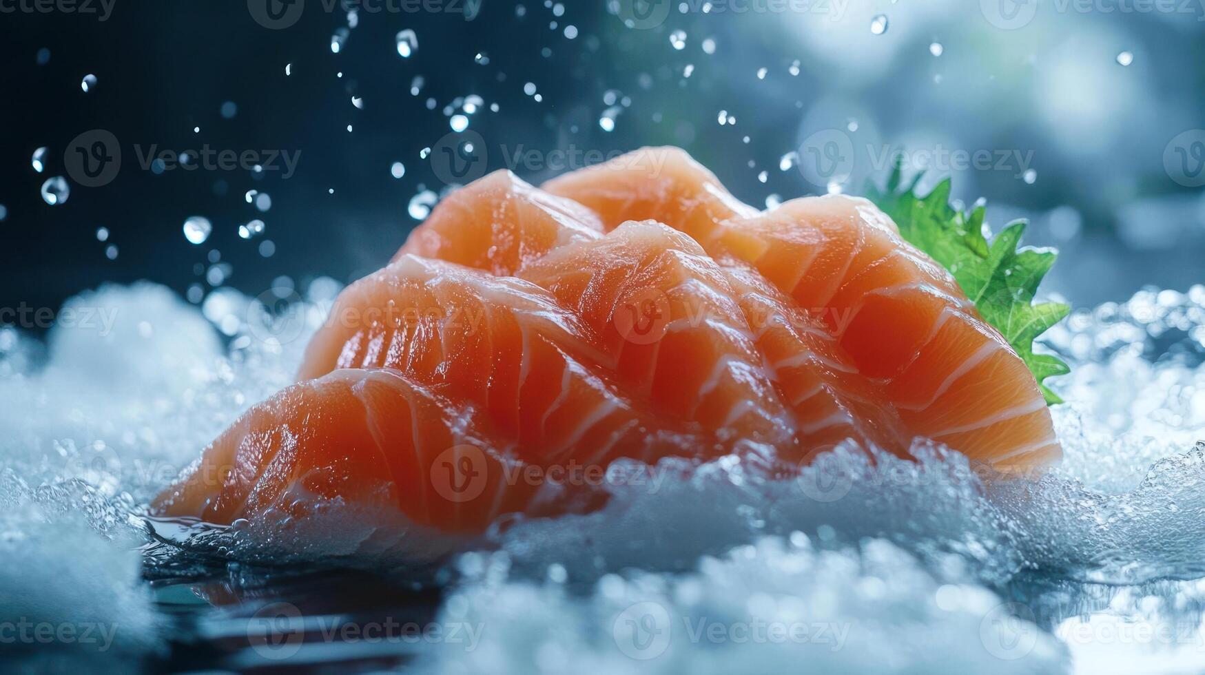 a close up of a piece of salmon on ice photo