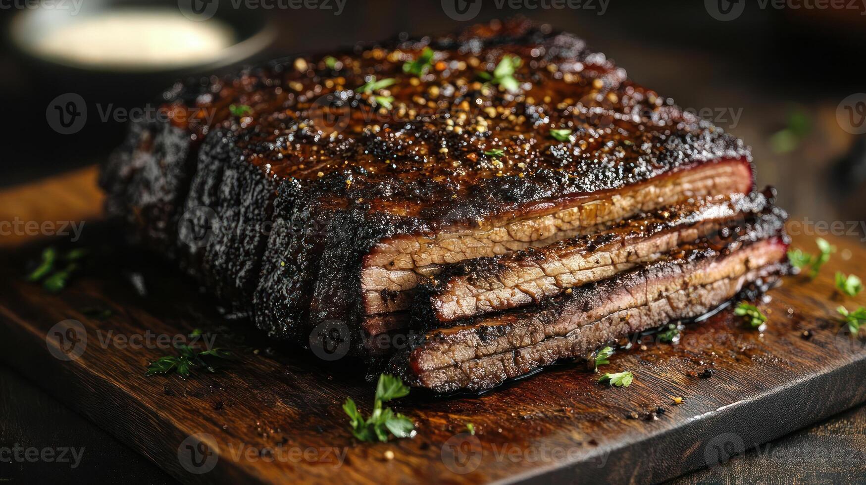 a piece of steak on a wooden cutting board photo