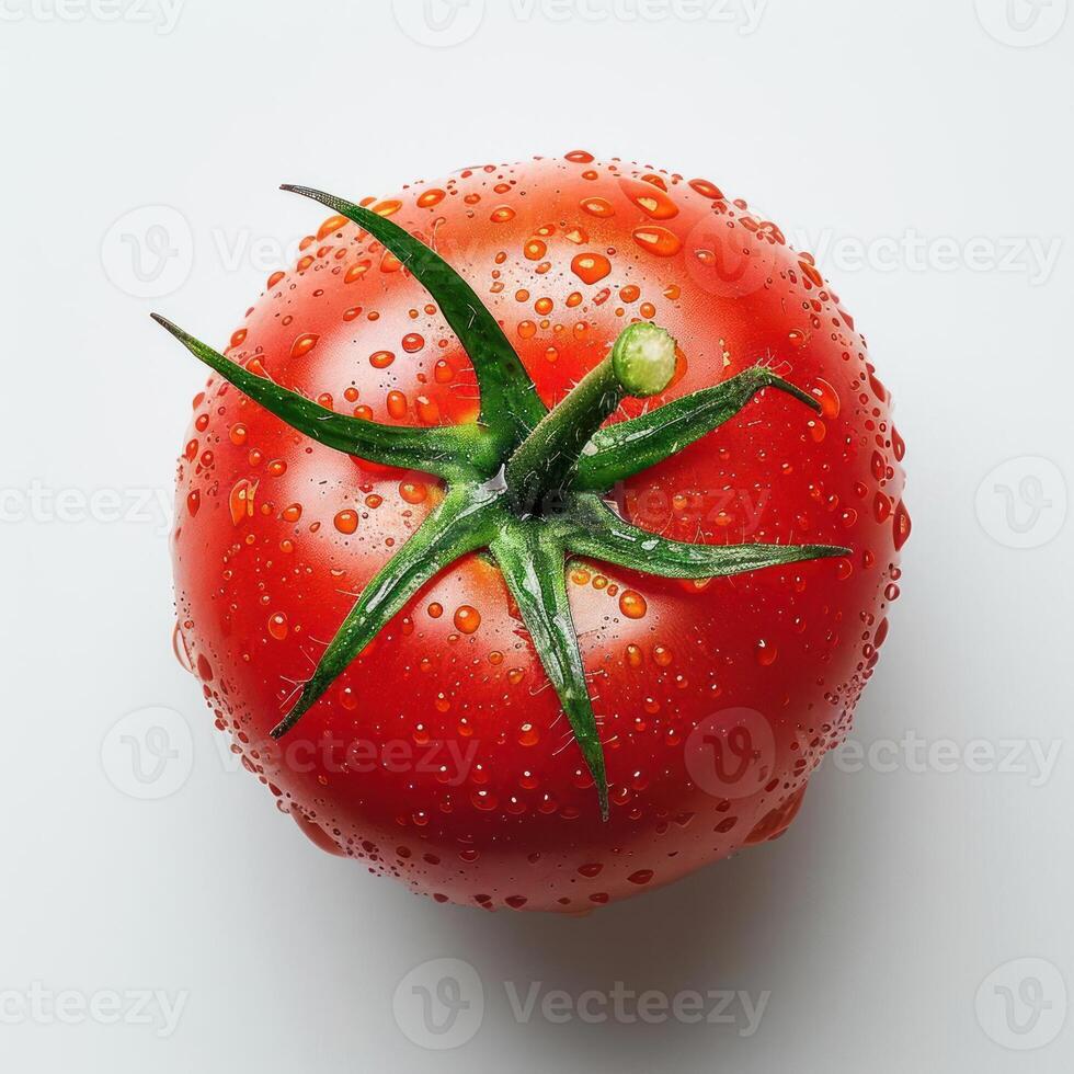 a close up of a tomato with drops of water on it photo