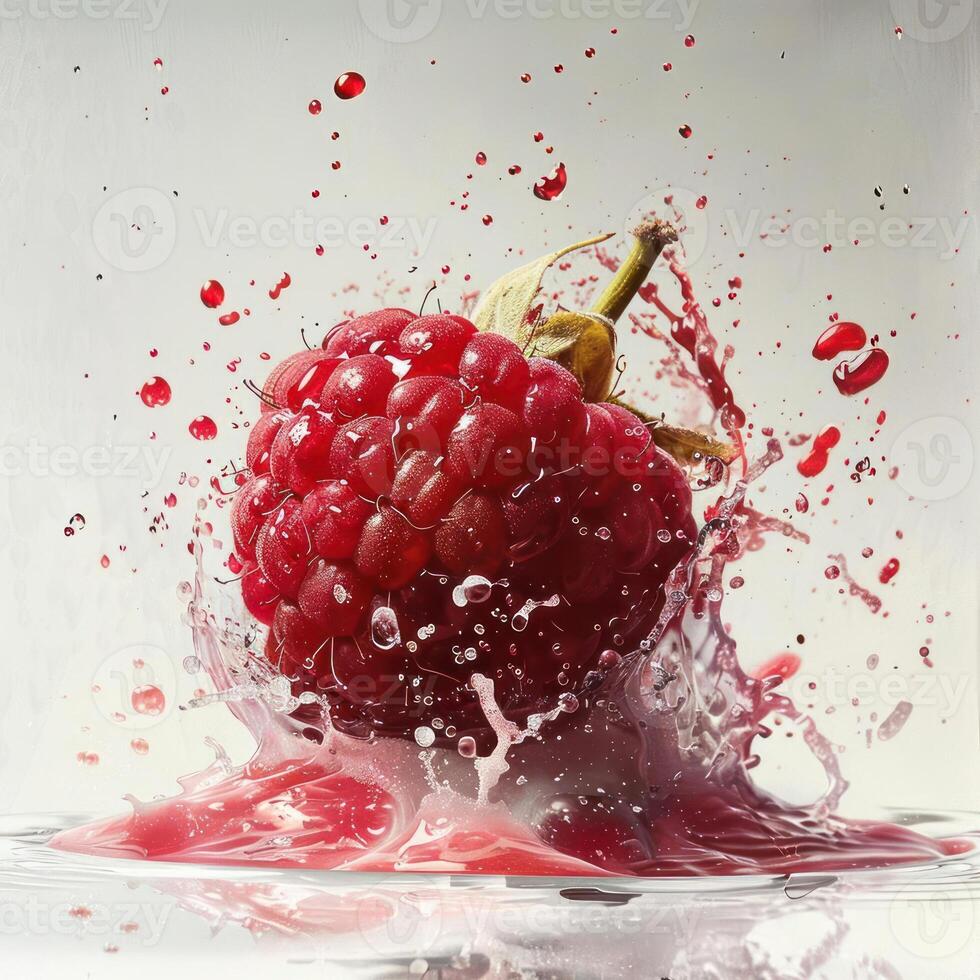 araffe splashing on a raspberry with water and red liquid photo