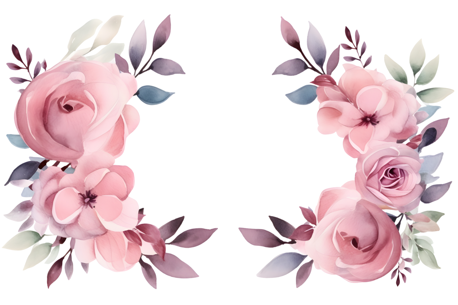 Beautiful Watercolor Flower Frame with Empty Space for Custom Text png