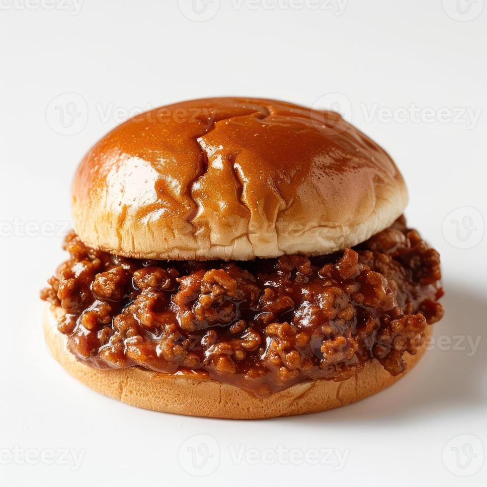 a sloppy dog sandwich on a bun with a side of beans photo