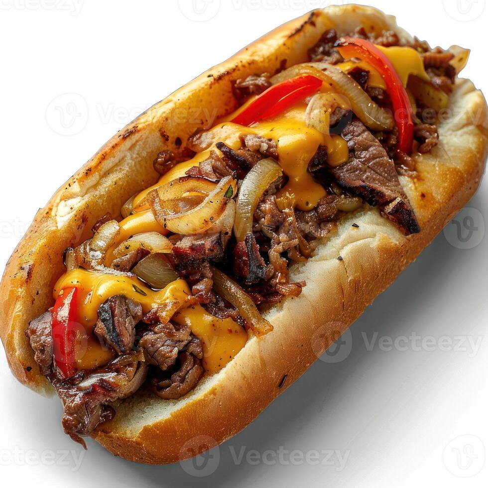 a hot dog with meat and onions on it photo