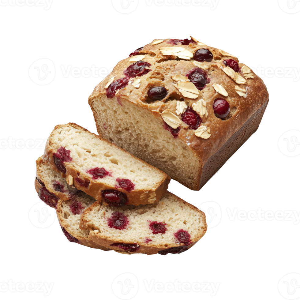 Cranberry oatmeal bread slices arranged elegantly isolated on transparent background.. png